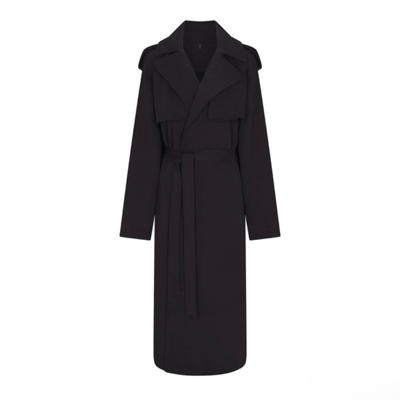 SKIMS Women’s Boyfriend Fleece Trench Coat Onyx Black Sz XS NWT Long Oversized - Picture 3 of 9